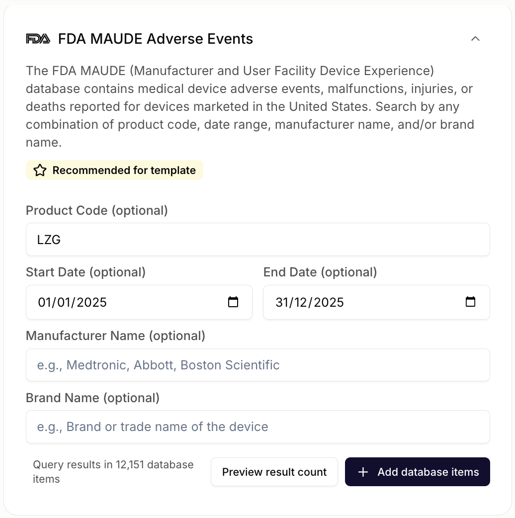 FDA MAUDE & Recall Data Aggregation