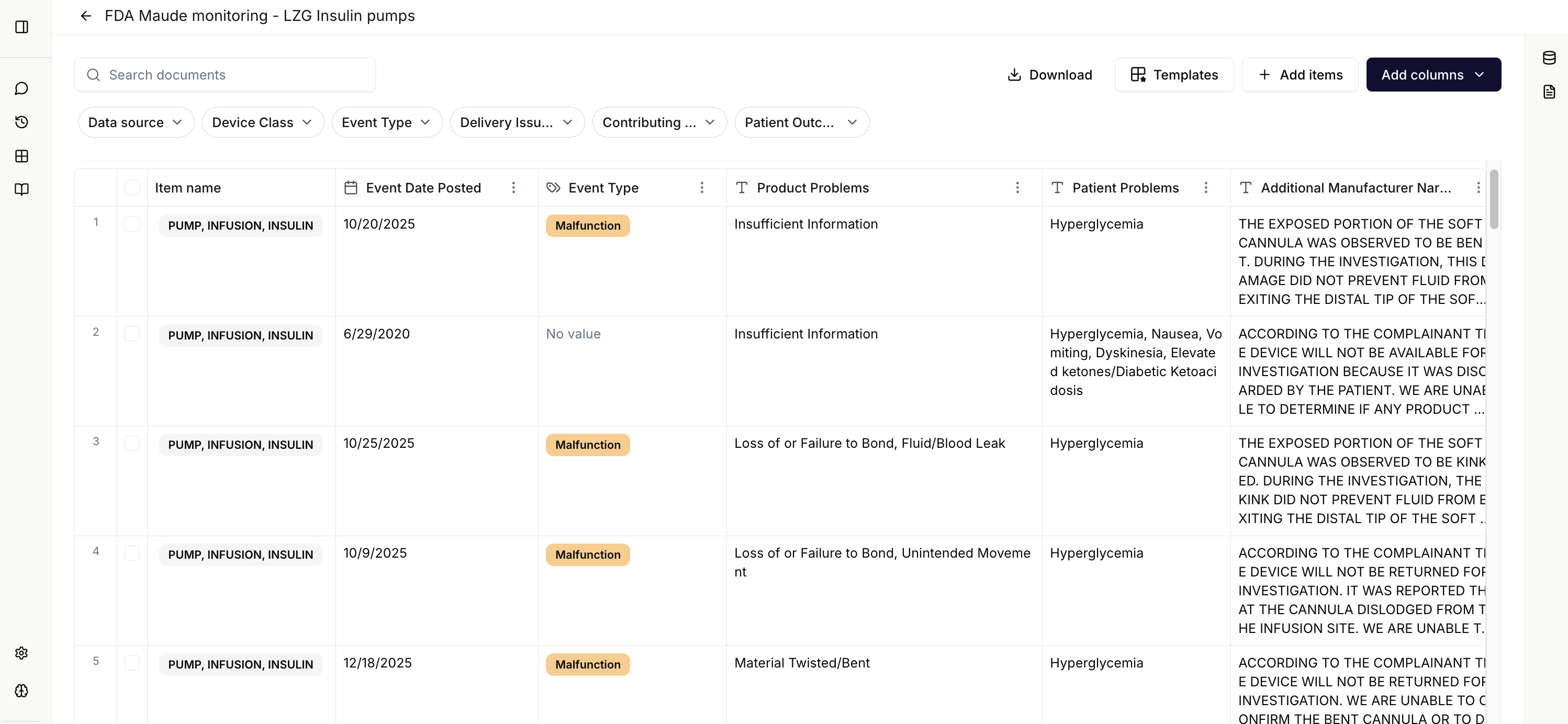 Post-Market Surveillance Interface