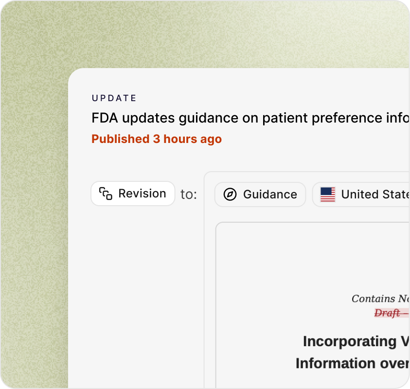 Qalico update card showing FDA guidance change detected within hours