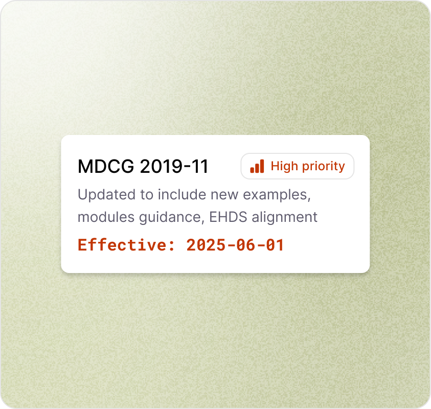 MDCG 2019-11 update card flagged as High priority with effective date