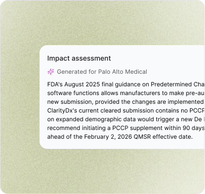 AI-generated impact assessment anchored to source regulatory documents