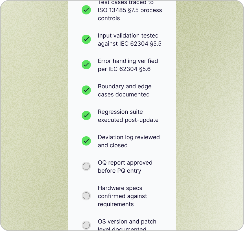 GAMP 5 validation checklist with ISO 13485 and IEC 62304 traceability